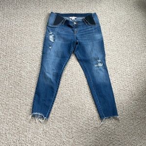 Isabel maternity jeans size 12, distressed, ankle length, with elastic waist